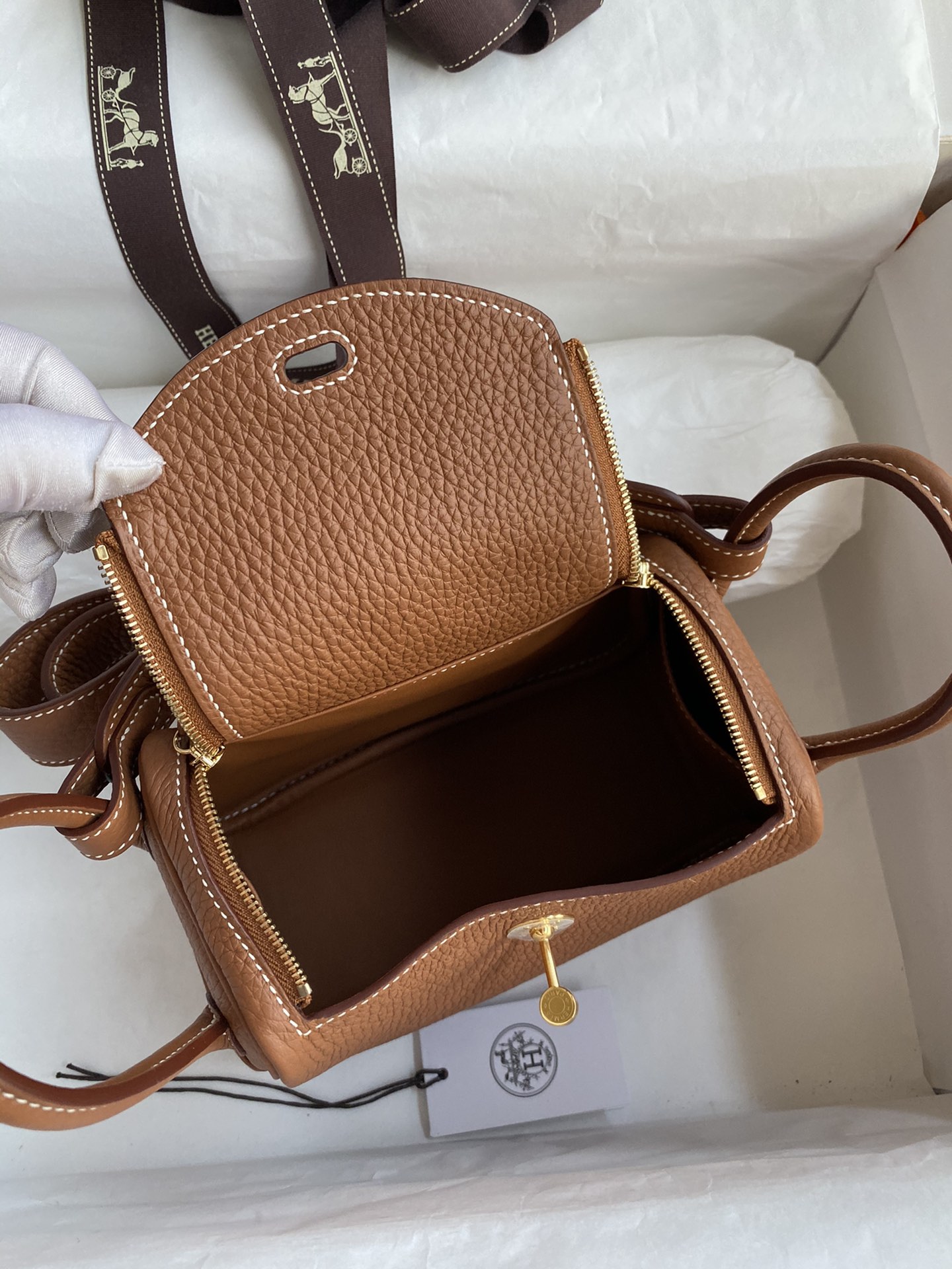 Hermes Mini Lindy 19cm Handbag Shoulder Bag In Brown Clemence Leather